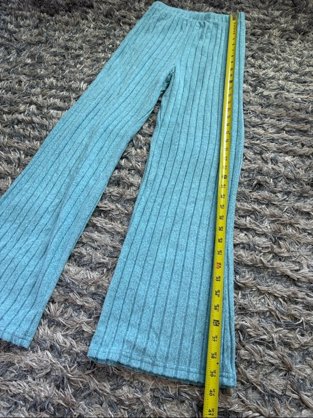 Ribbed Wide-Leg Knit Pants in Light Teal Size S New! - Picture 8 of 9